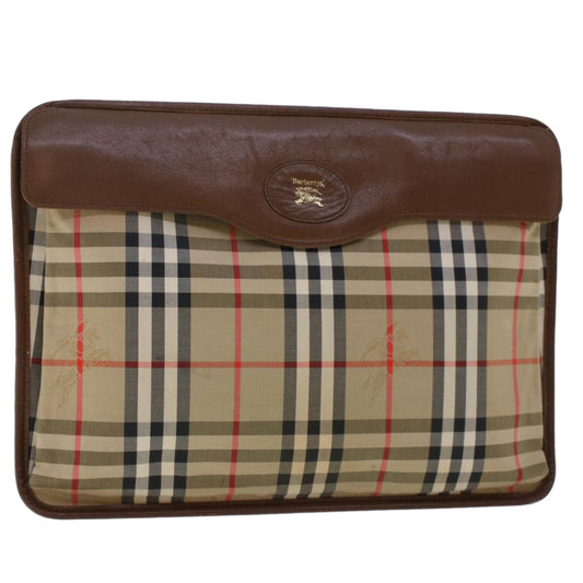 Burberry Nova Check Clutch Bag Nylon Leather Beige Auth ki3144