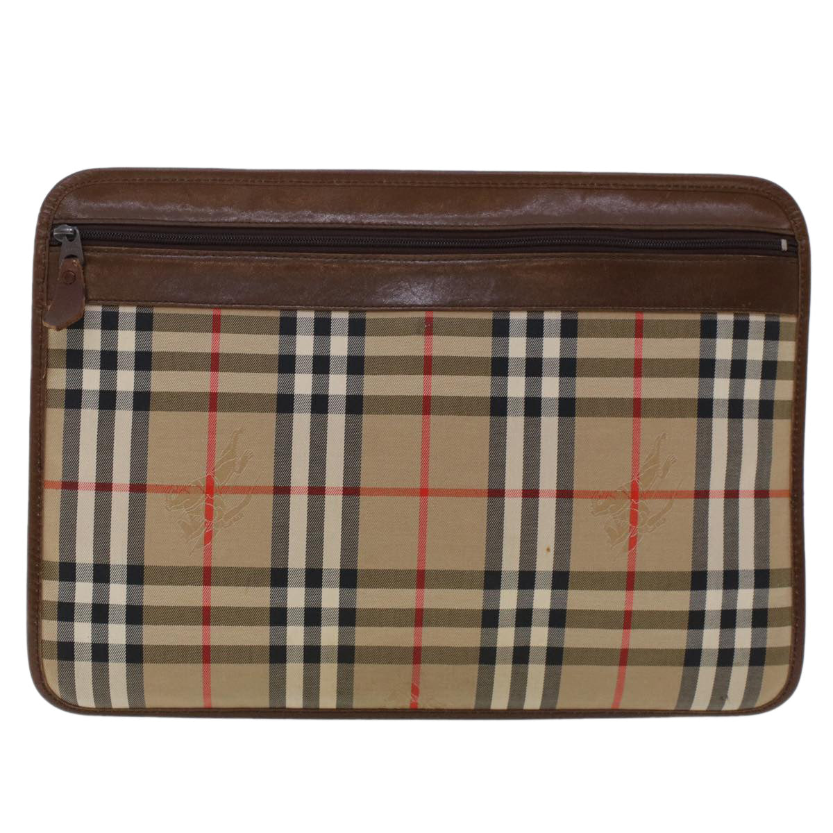 Burberry Nova Check Clutch Bag Nylon Leather Beige Auth ki3144