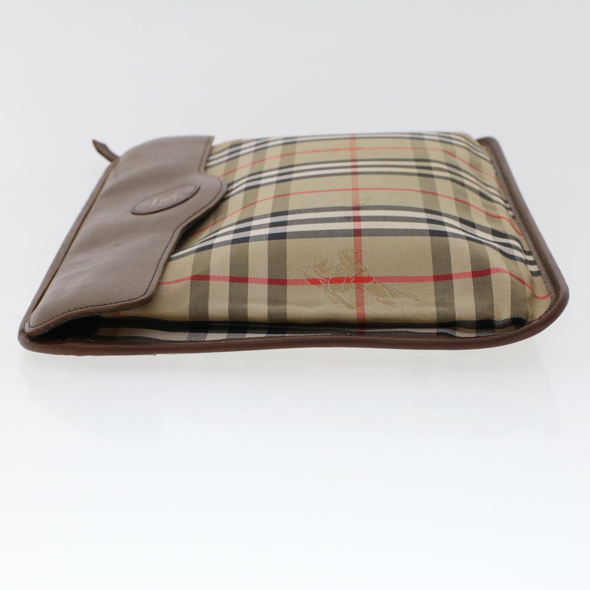 Burberry Nova Check Clutch Bag Nylon Leather Beige Auth ki3144