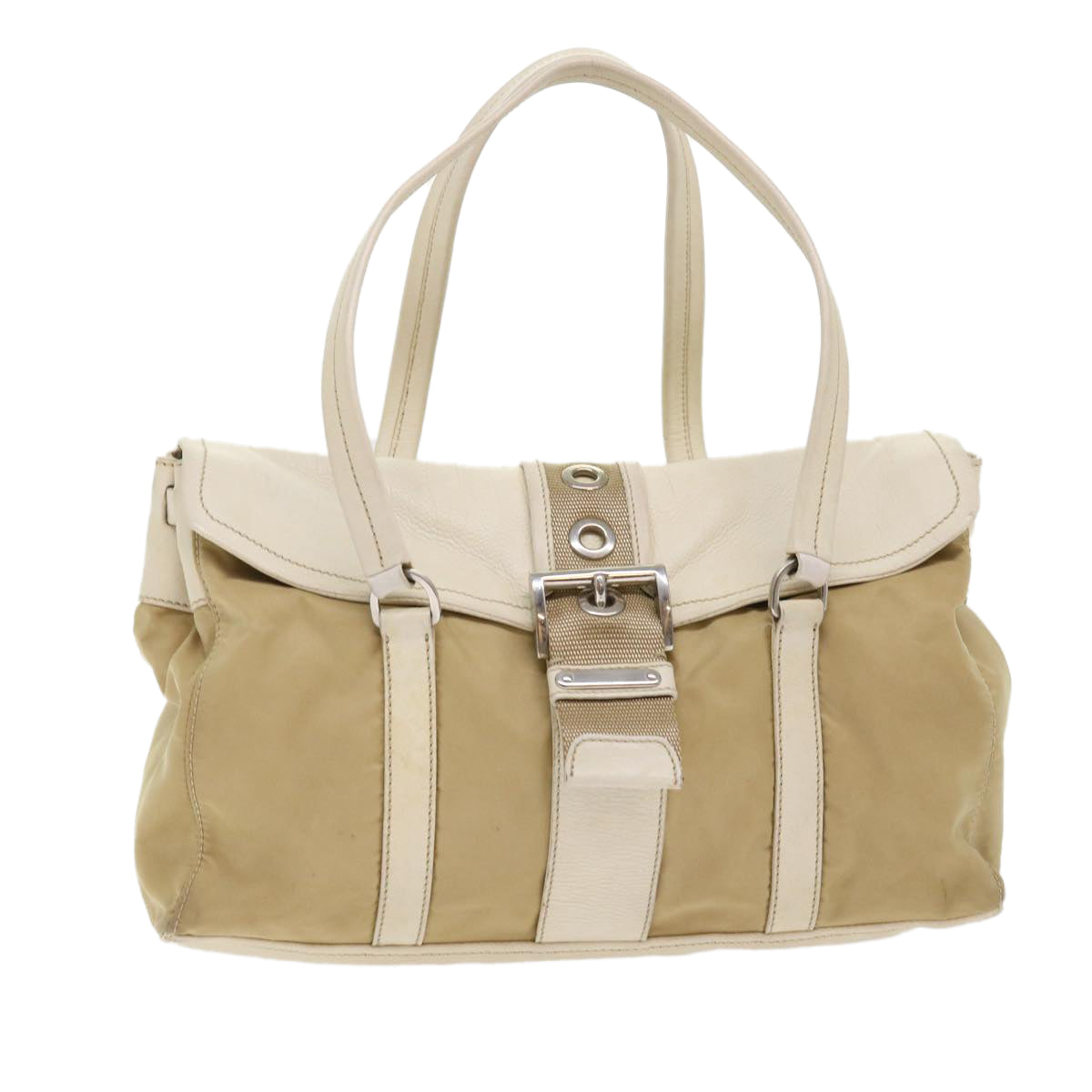 Prada Hand Bag Nylon Leather Beige