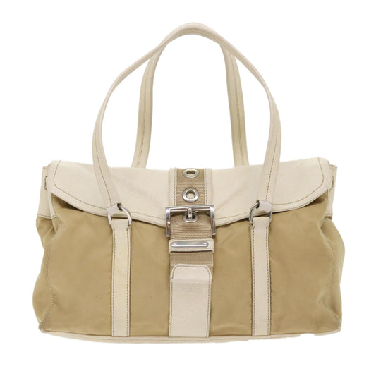 Prada Hand Bag Nylon Leather Beige