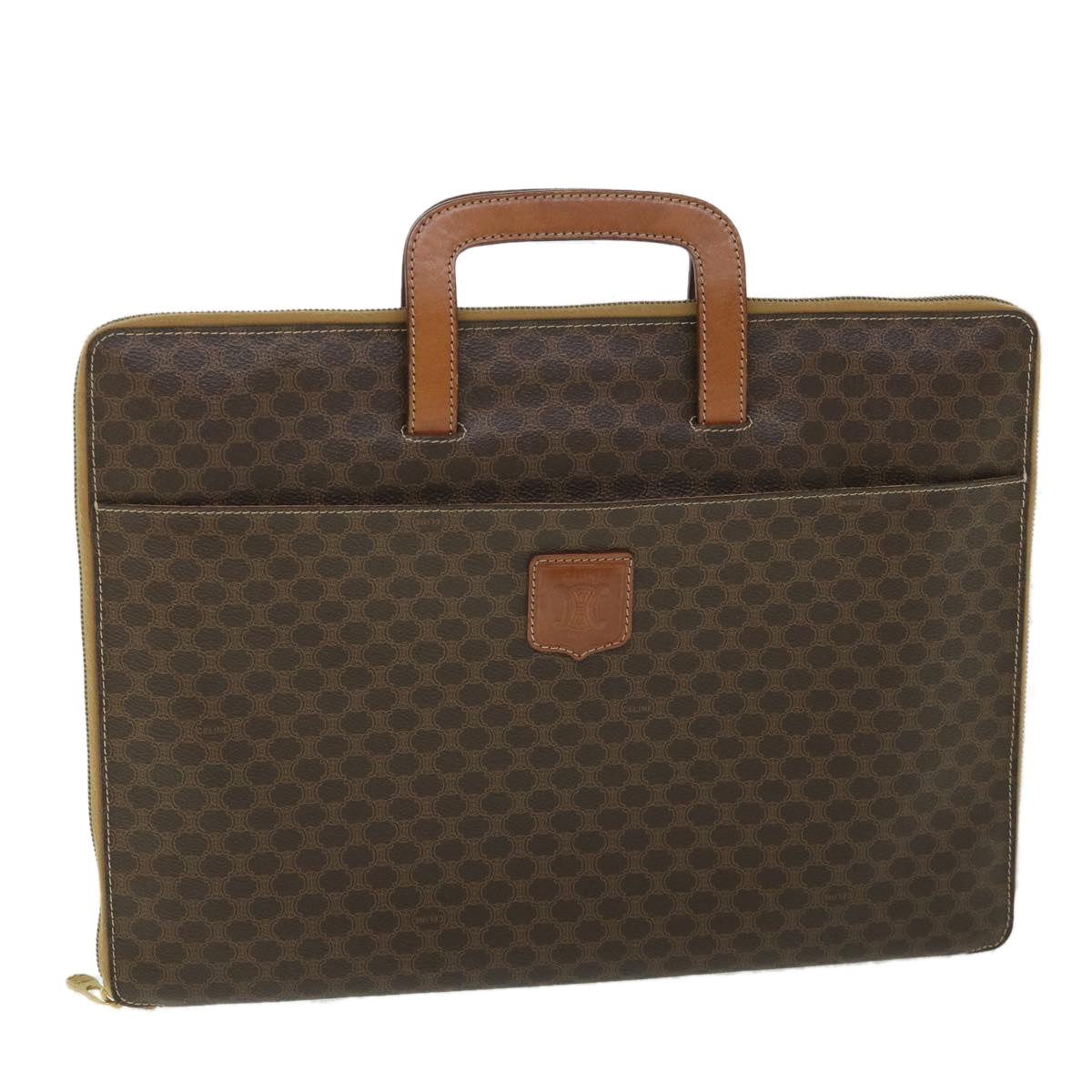 Luxury CELINE Macadam Canvas Business Bag PVC Leather Brown ki3539
