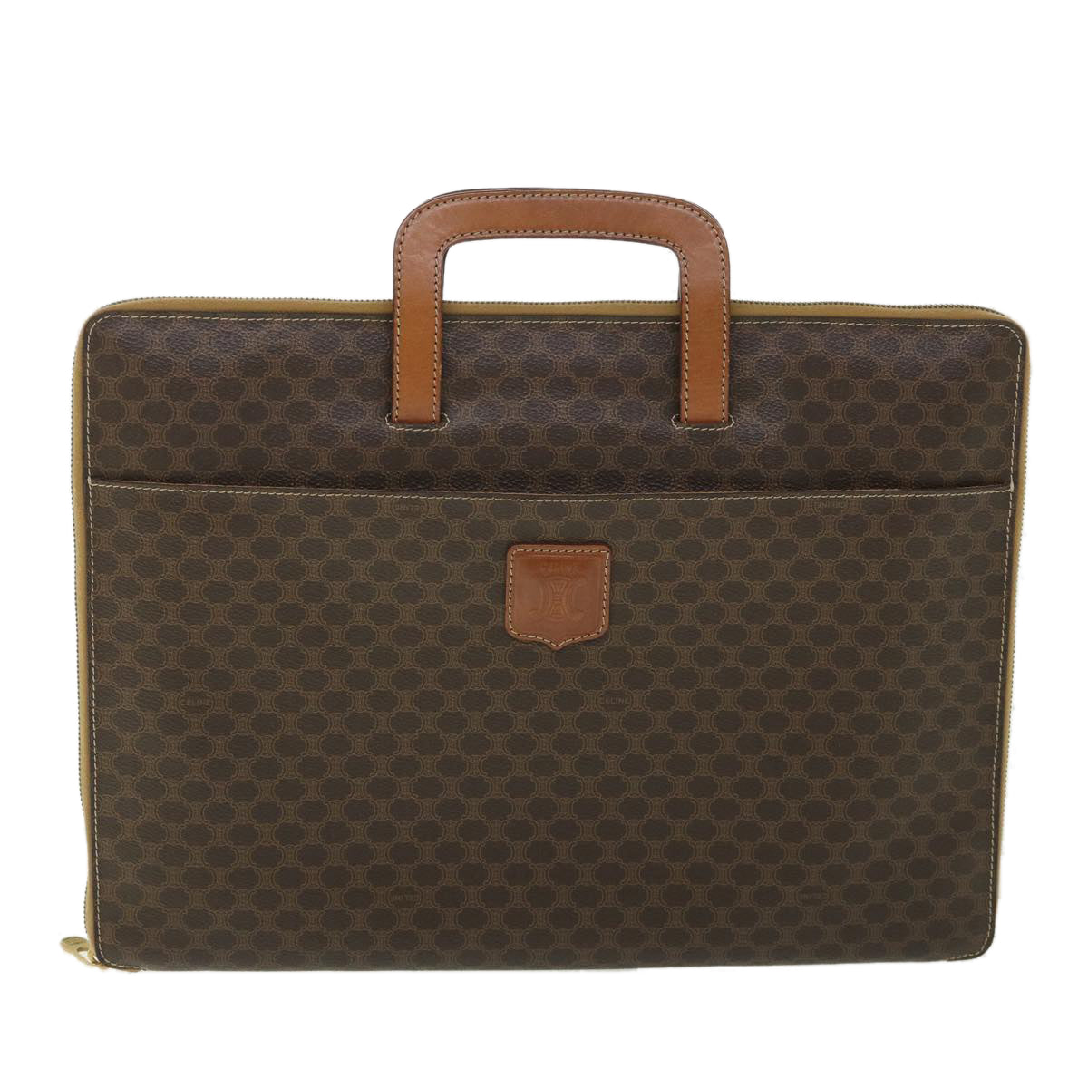 Luxury CELINE Macadam Canvas Business Bag PVC Leather Brown ki3539