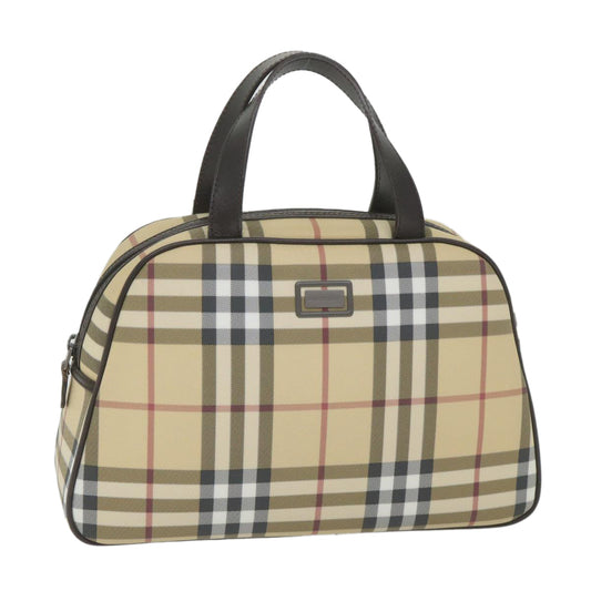 Burberry Nova Check Hand Bag PVC Leather Beige Auth ki3649