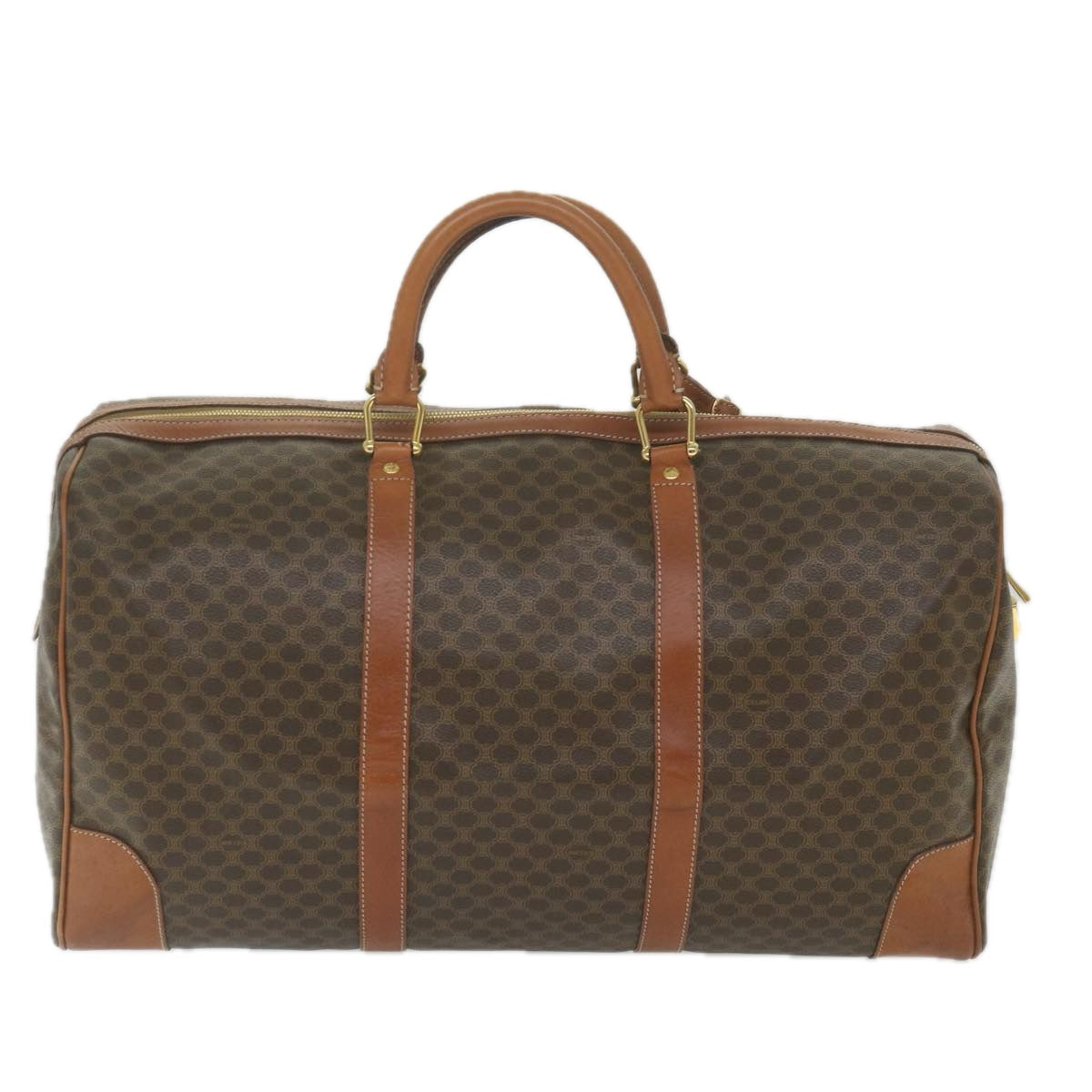 Luxury CELINE Macadam Canvas Boston Bag PVC Leather Brown ki3775