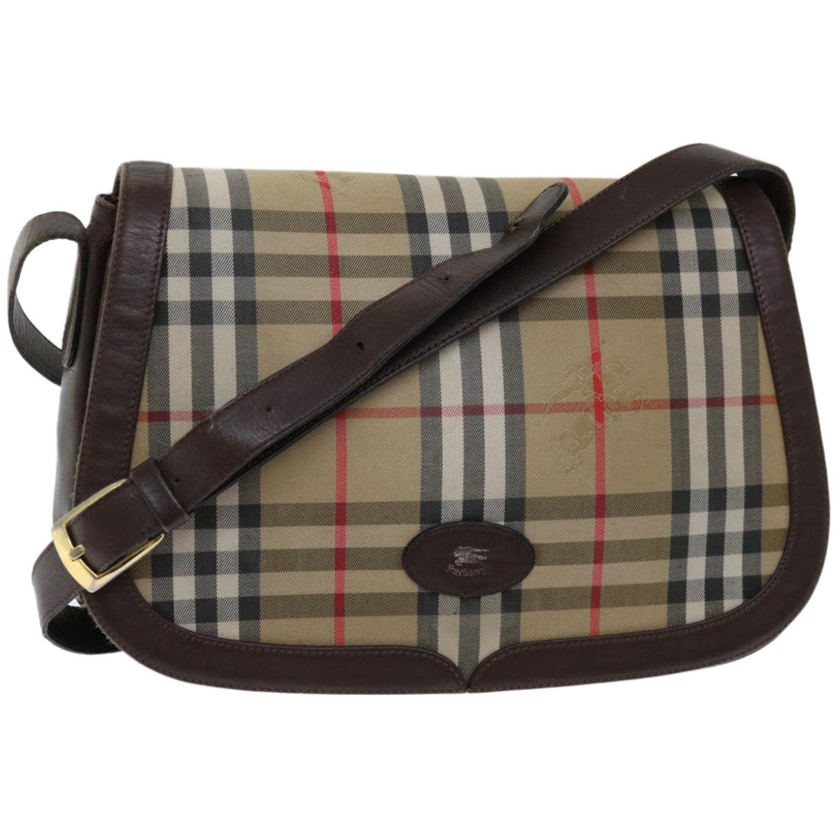 Burberry Nova Check Shoulder Bag Canvas Beige Auth ki4096