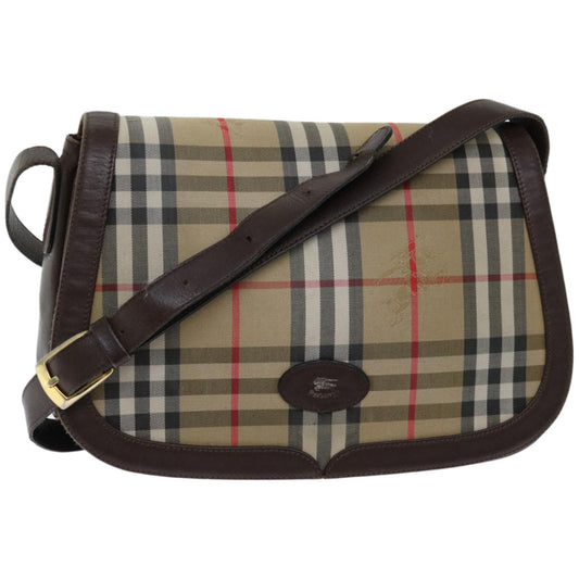 Burberry Nova Check Shoulder Bag Canvas Beige Auth ki4096