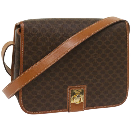 Luxury CELINE Macadam Canvas Shoulder Bag PVC Leather Brown ki4109