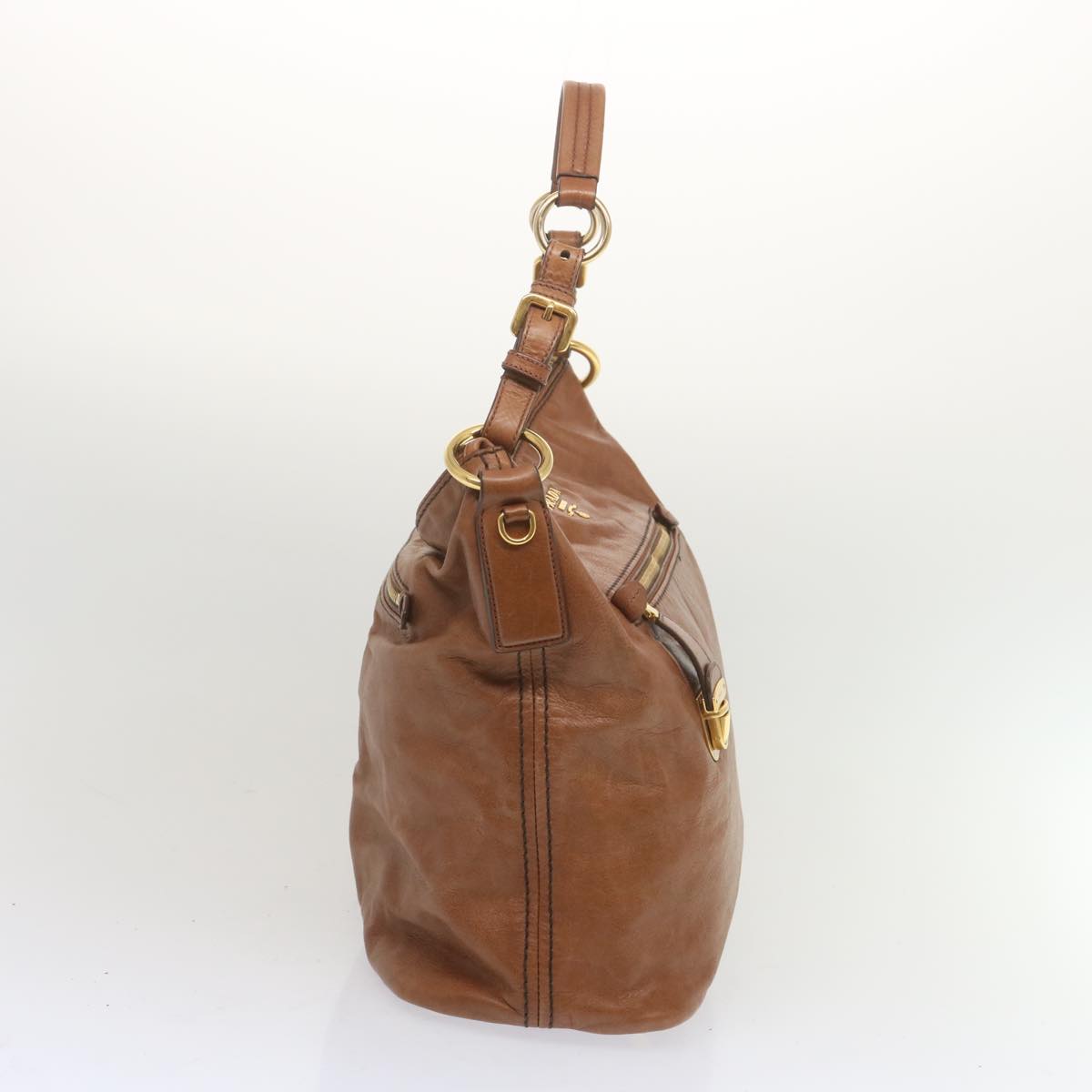 PRADA Shoulder Bag Leather Brown Auth ki4195