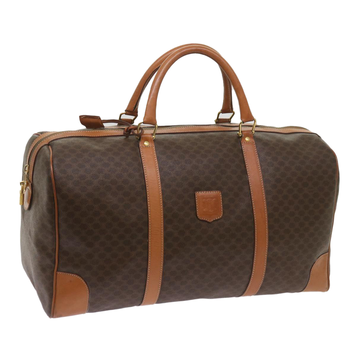 Luxury CELINE Macadam Canvas Boston Bag PVC Brown ki4225