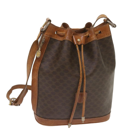 Luxury CELINE Macadam Canvas Shoulder Bag PVC Leather Brown ki4237