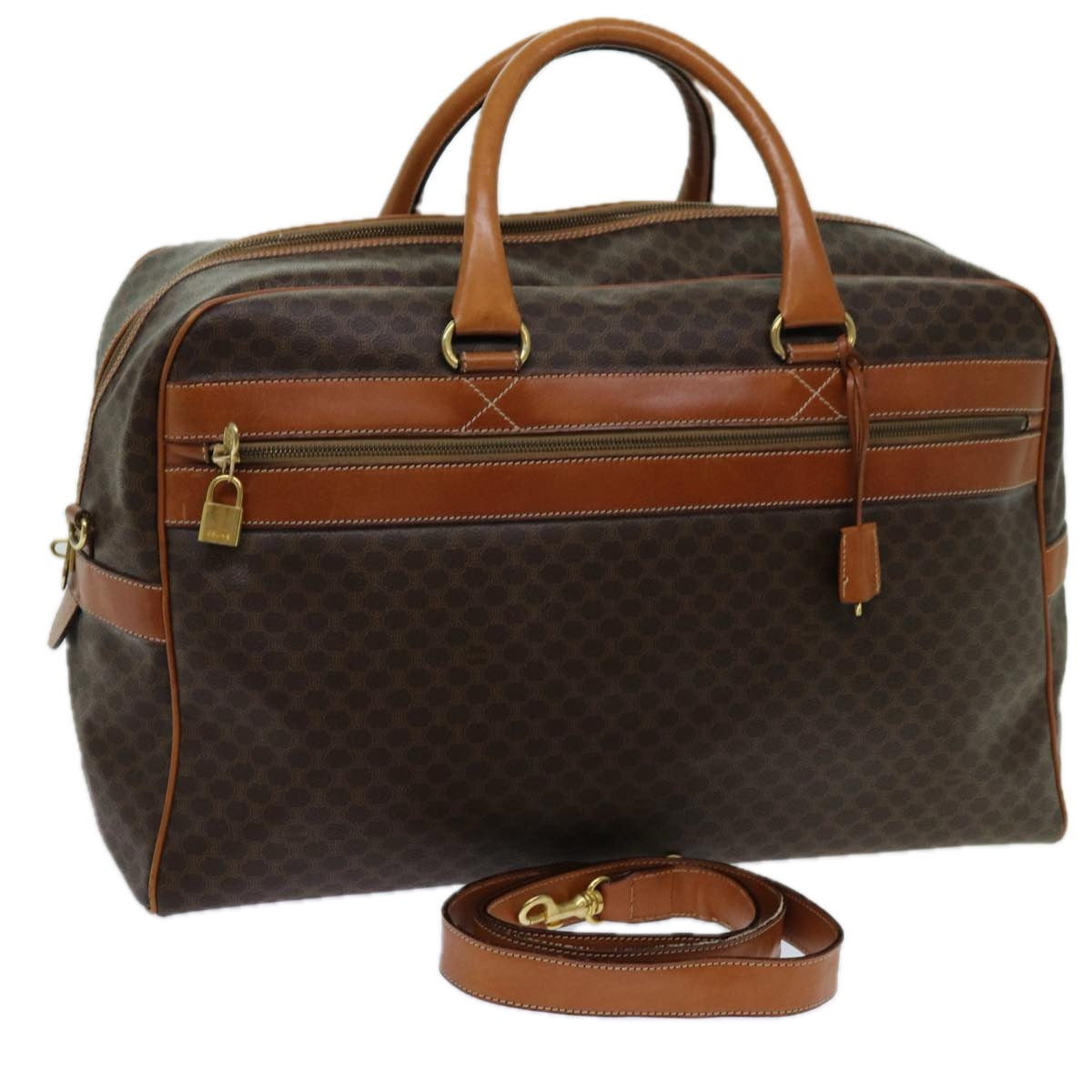 Luxury CELINE Macadam Canvas Boston Bag PVC 2way Brown ki4248
