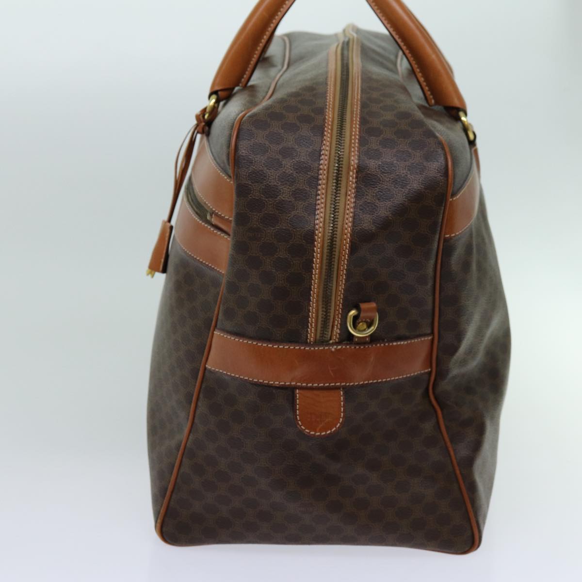 Luxury CELINE Macadam Canvas Boston Bag PVC 2way Brown ki4248