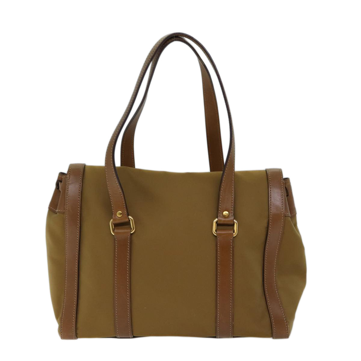 PRADA Shoulder Bag Nylon Leather Brown Auth ki4307