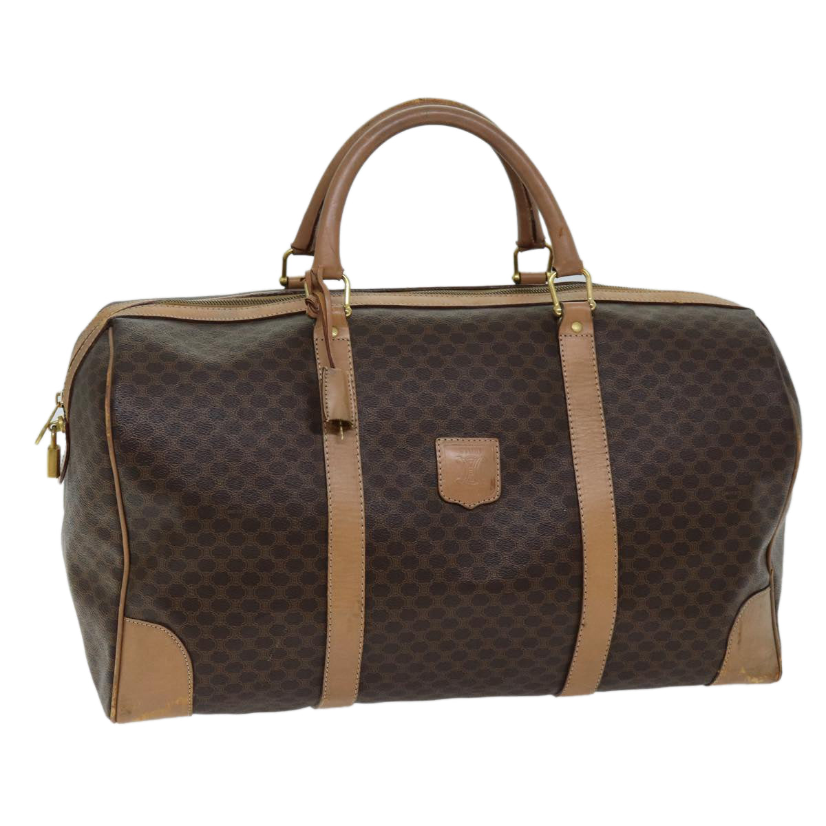 Luxury CELINE Macadam Canvas Boston Bag PVC Brown ki4391