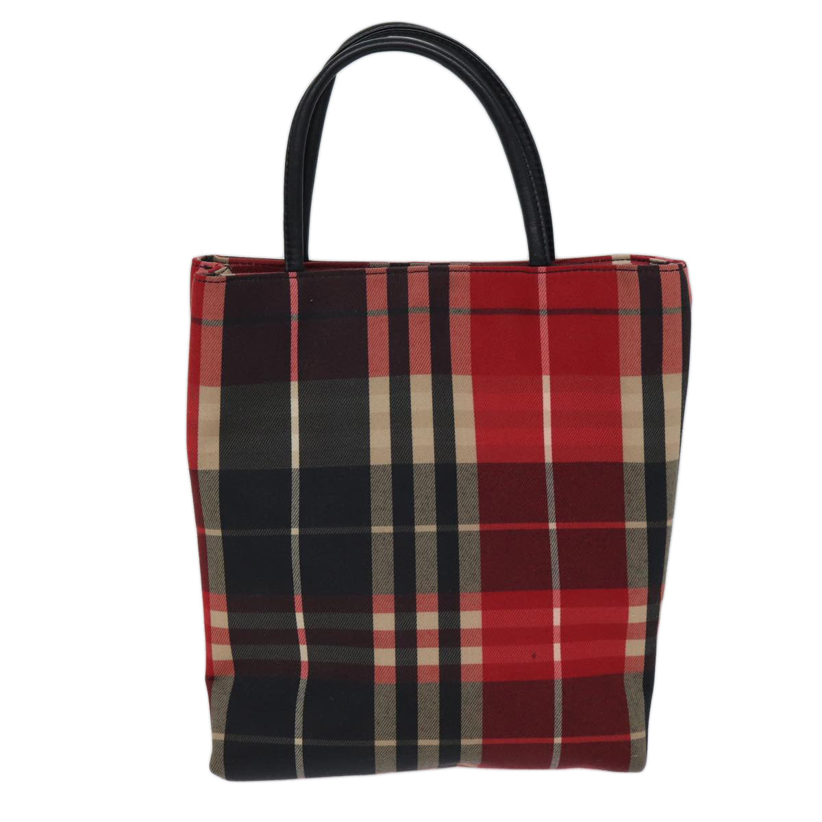 Burberry Nova Check Hand Bag Canvas Red Black Auth ki4392