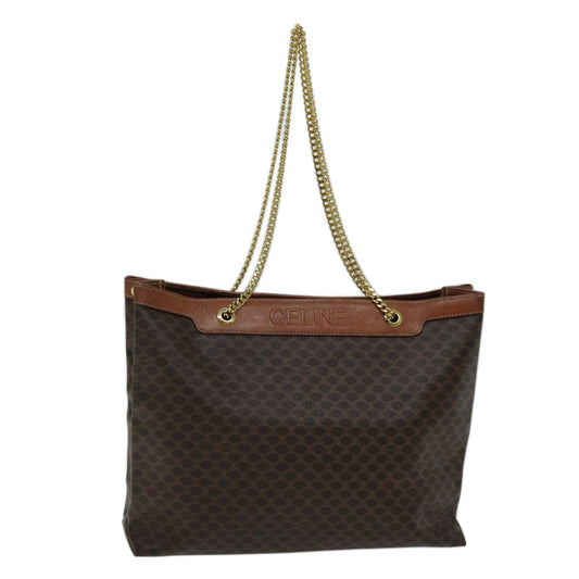 Luxury CELINE Macadam Canvas Chain Tote Bag PVC Brown ki4403
