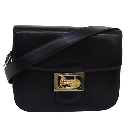 Luxury CELINE Horse Carriage Shoulder Bag Leather Black ki4569