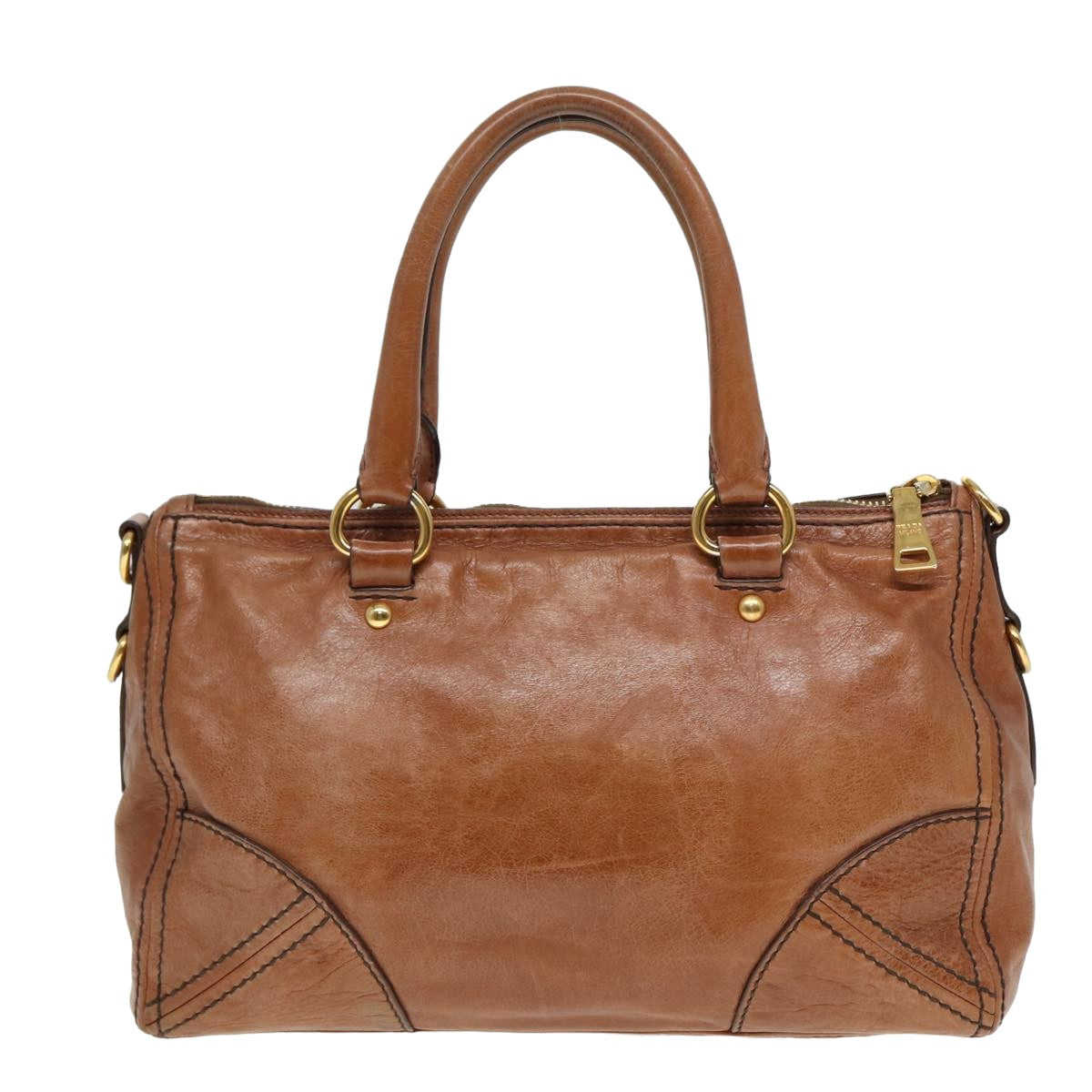PRADA Hand Bag Leather 2way Brown Auth