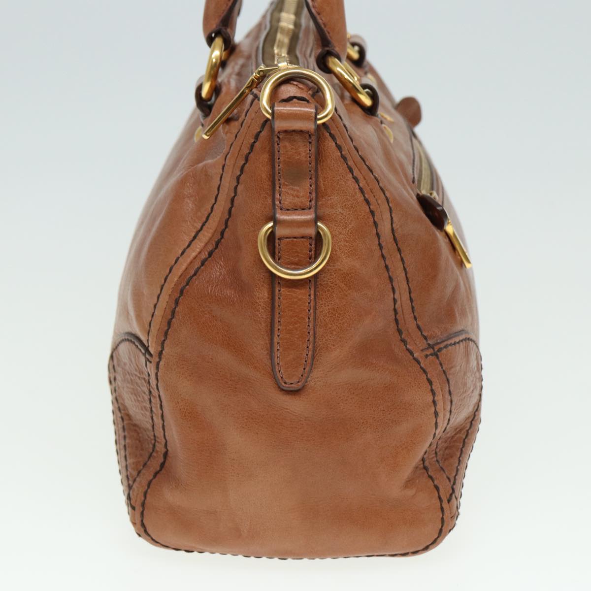 PRADA Hand Bag Leather 2way Brown Auth