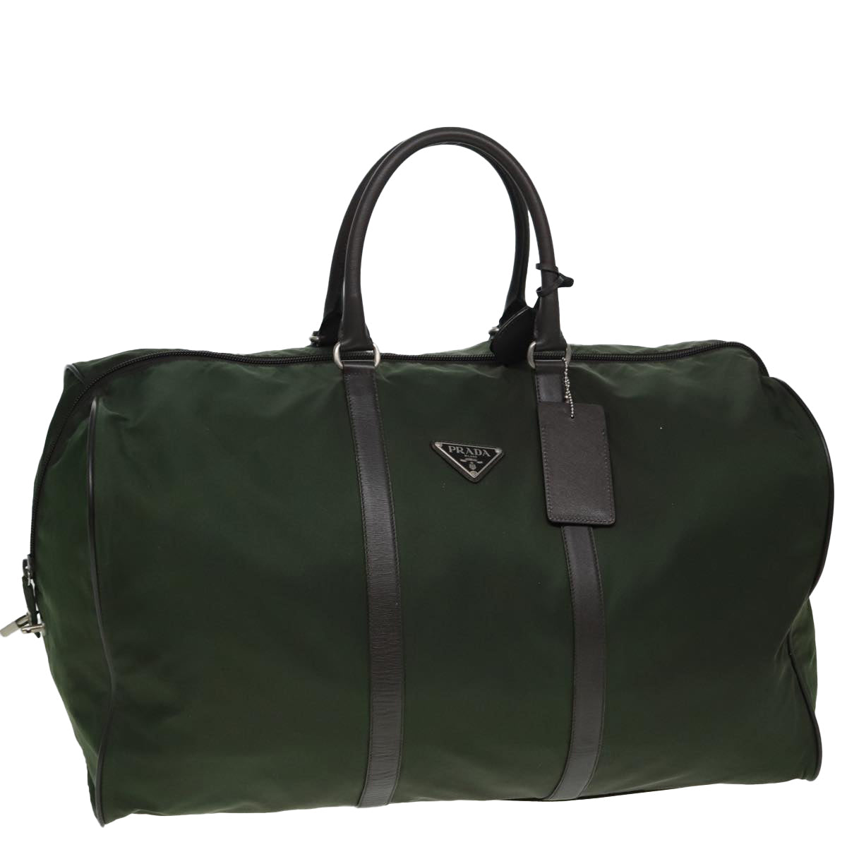 PRADA Boston Bag Nylon Khaki Brown Auth