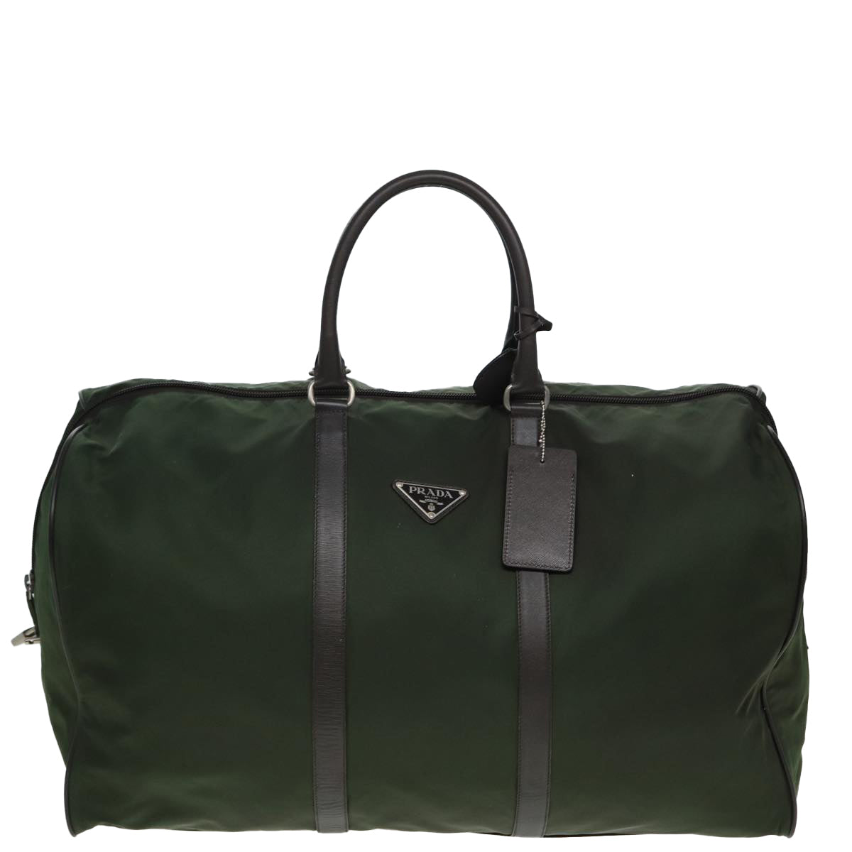 PRADA Boston Bag Nylon Khaki Brown Auth