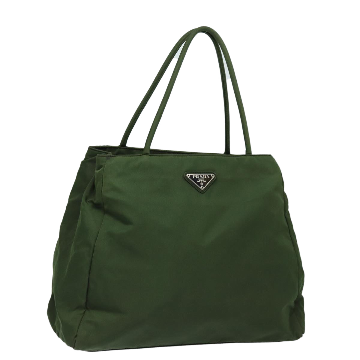 PRADA Tote Bag Nylon Khaki Silver Auth