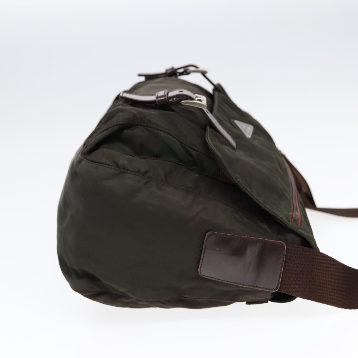 PRADA Shoulder Bag Nylon Khaki Silver Auth