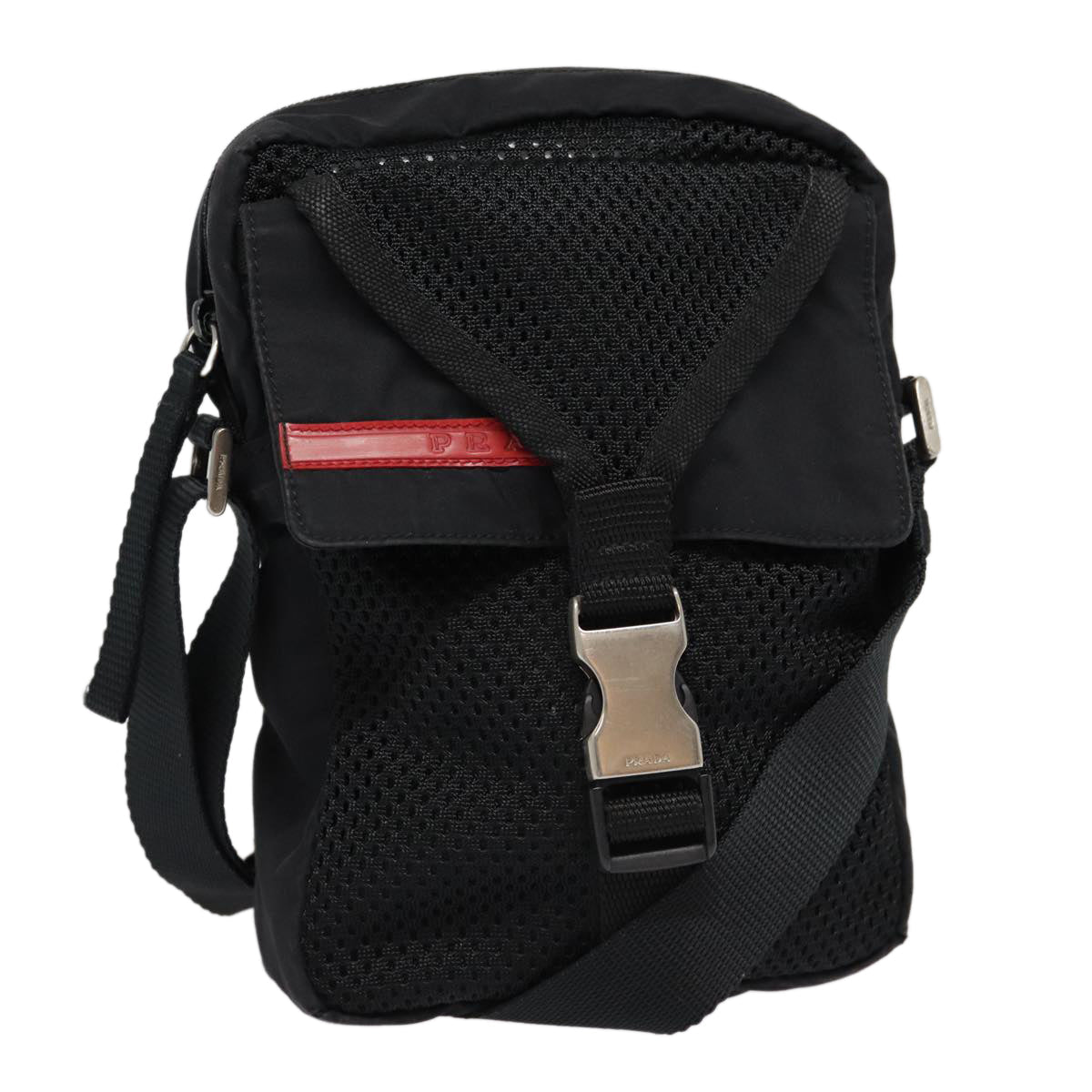 PRADA Sports Shoulder Bag Nylon Black Silver Auth