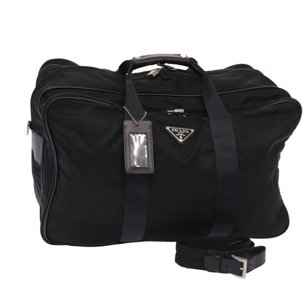 PRADA Boston Bag Nylon 2way Black Silver Auth