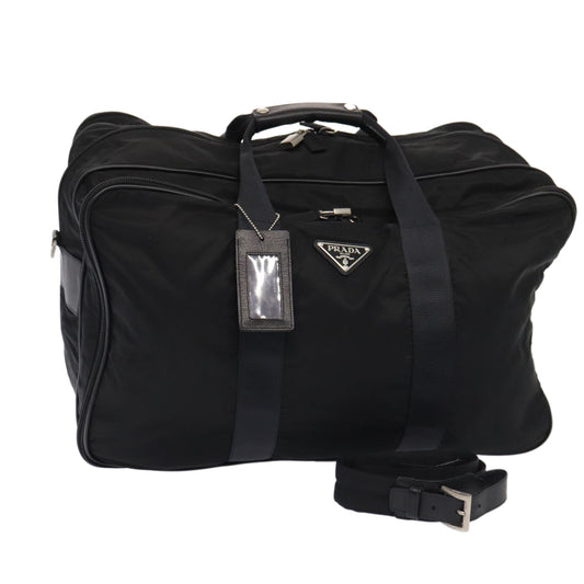 PRADA Boston Bag Nylon 2way Black Silver Auth