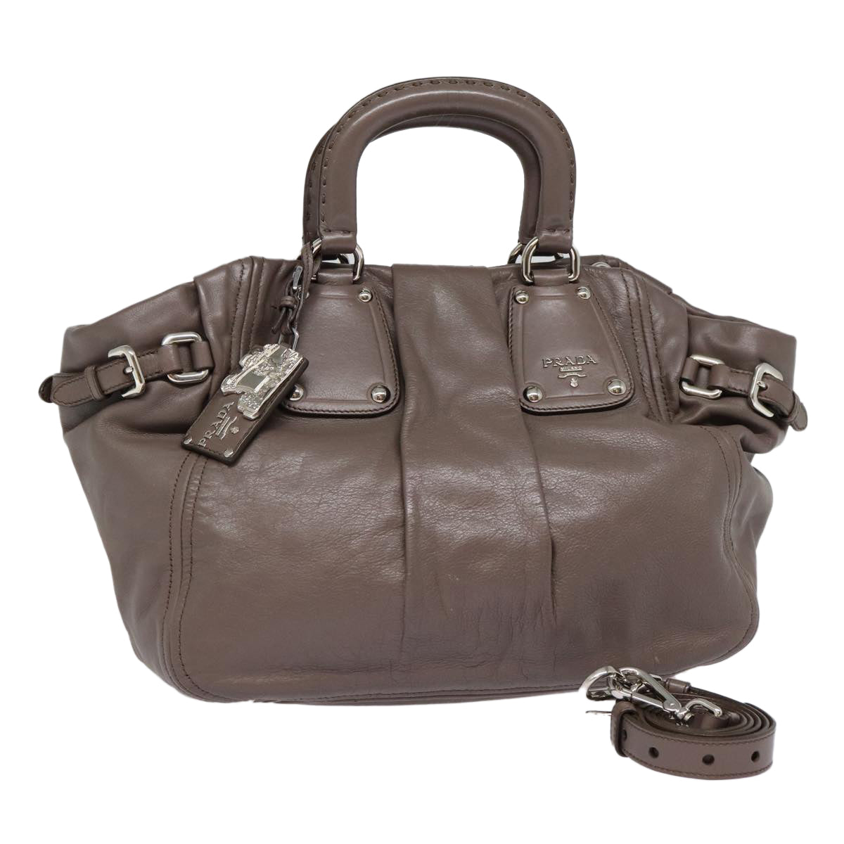 PRADA Hand Bag Leather 2way Gray Silver Auth