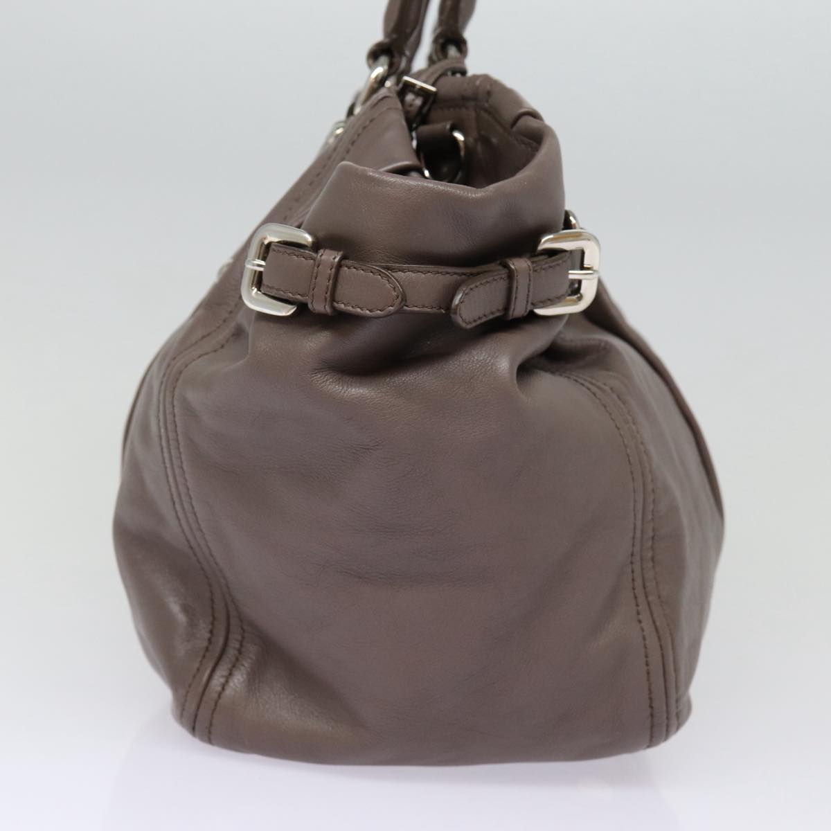 PRADA Hand Bag Leather 2way Gray Silver Auth