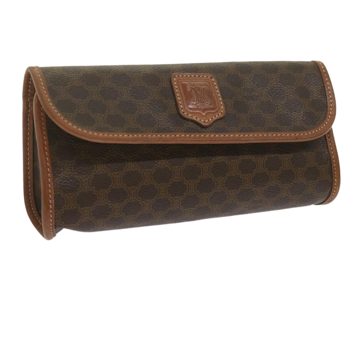 Luxury CELINE Macadam Canvas Pouch PVC Leather Brown kk204