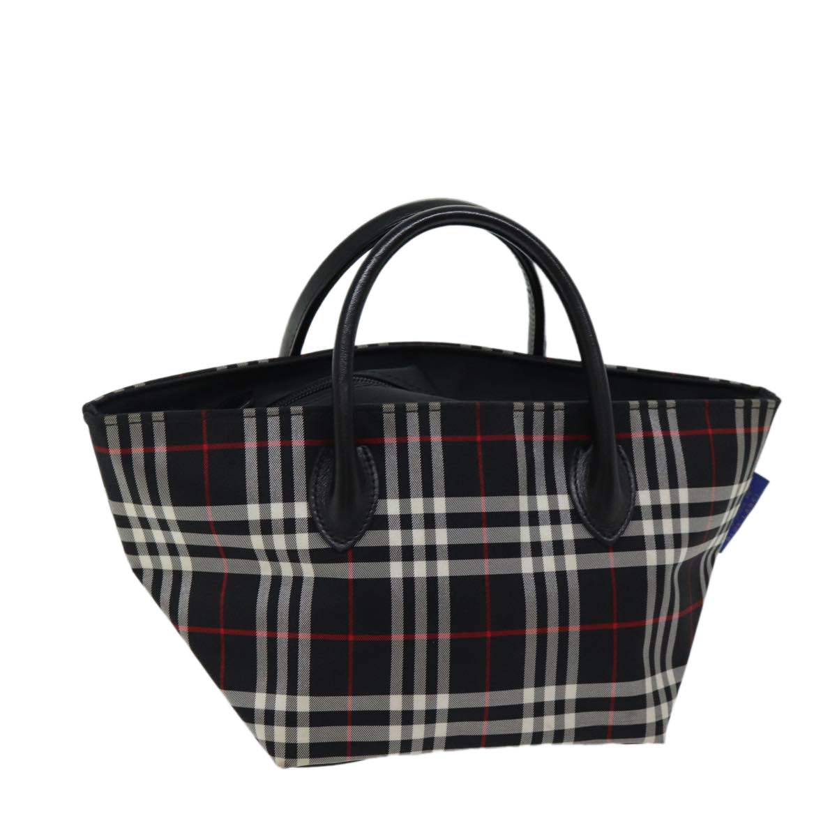Burberry Nova Check Blue Label Hand Bag Nylon Black Auth kk207