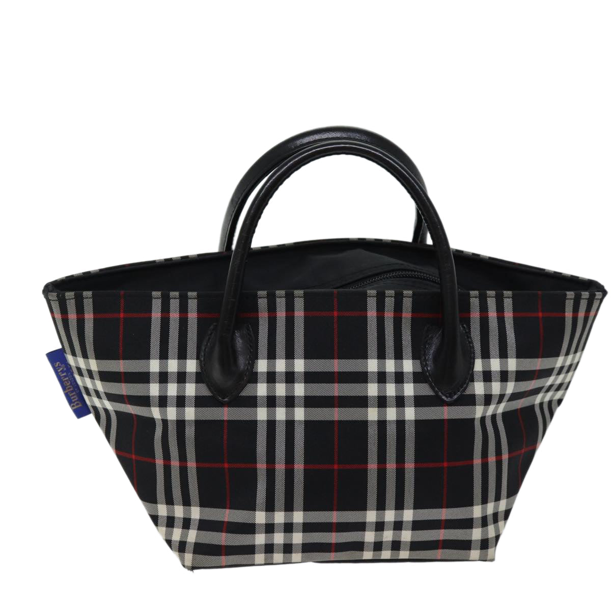 Burberry Nova Check Blue Label Hand Bag Nylon Black Auth kk207