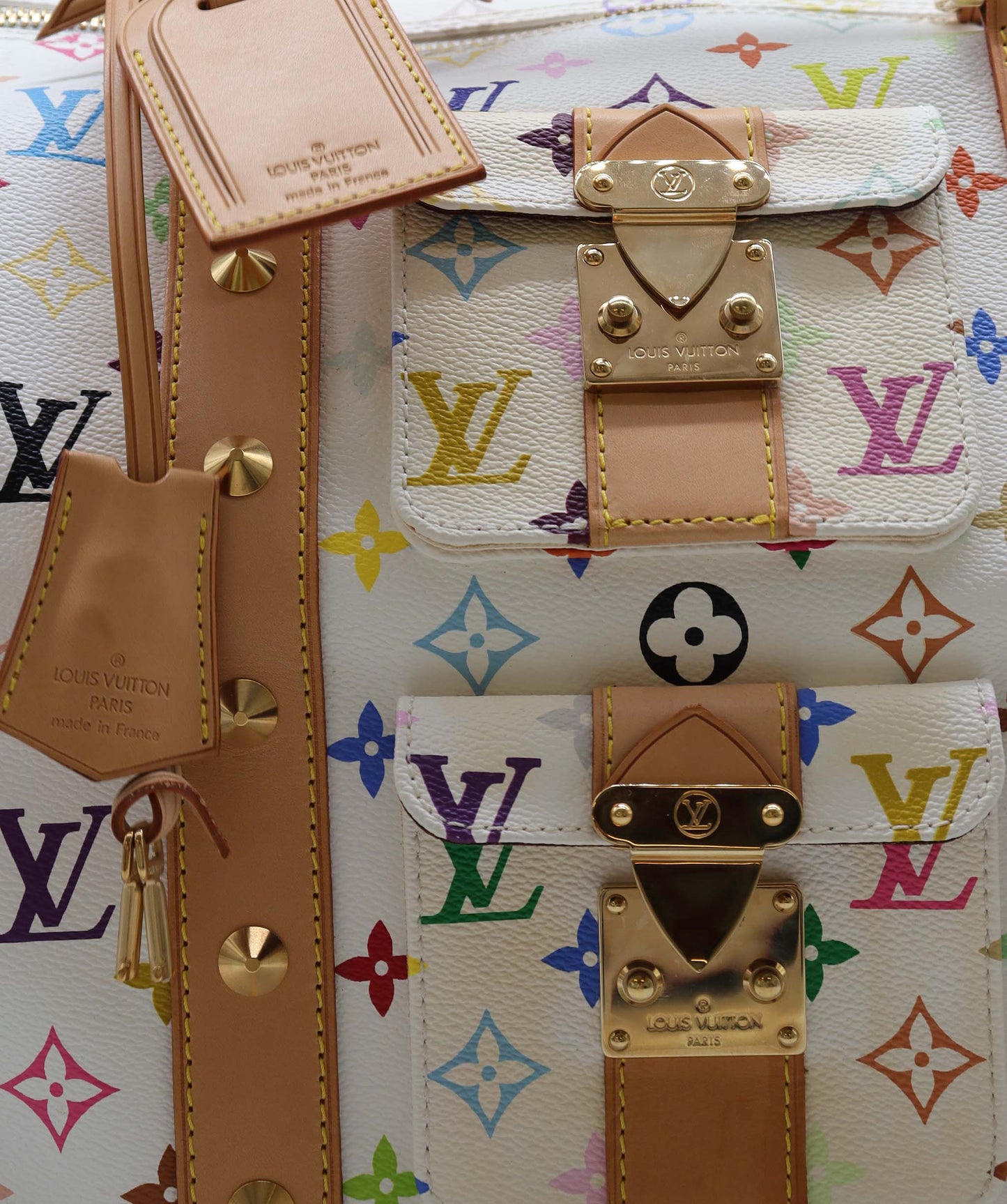 LOUIS VUITTON Monogram Multicolor Keepall 45 Boston Bag White M92641 Auth 79258A DXBS2490