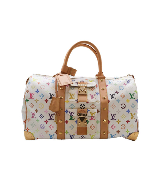 LOUIS VUITTON Monogram Multicolor Keepall 45 Boston Bag White M92641 Auth 79258A DXBS2490