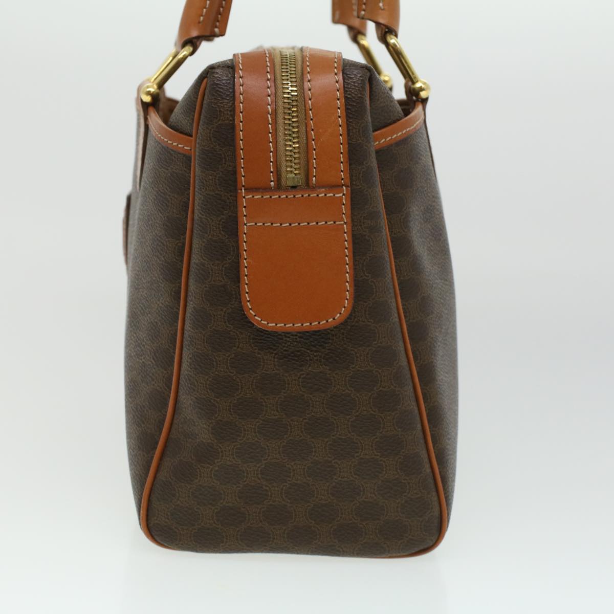 Luxury CELINE Macadam Canvas Hand Bag PVC Leather Brown lt678