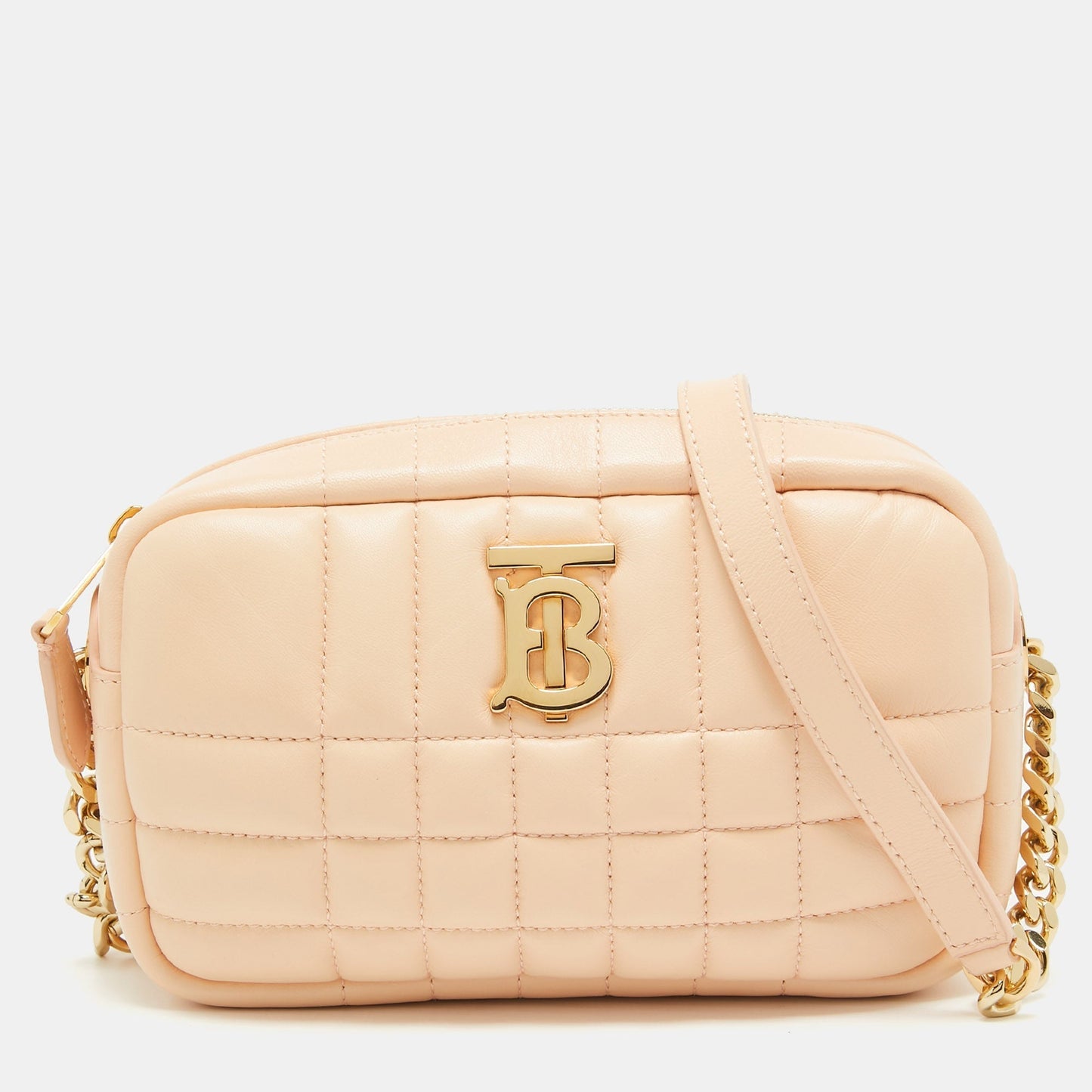 Burberry Peach Pink Quilted Leather Mini Lola Camera Bag