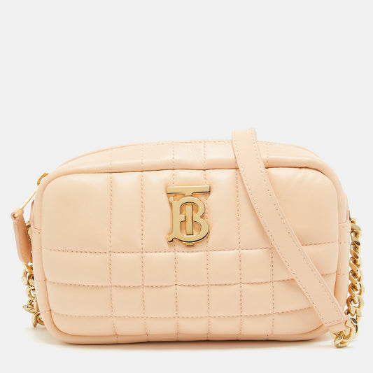 Burberry Peach Pink Quilted Leather Mini Lola Camera Bag