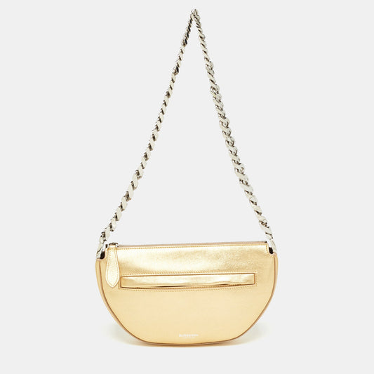 BURBERRY Gold Leather Mini Olympia Zip Chain Bag
