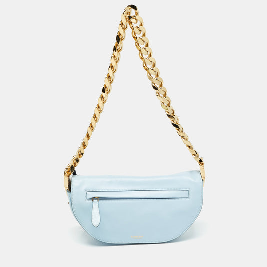 BURBERRY Light Blue Soft Leather Small Olympia Bag