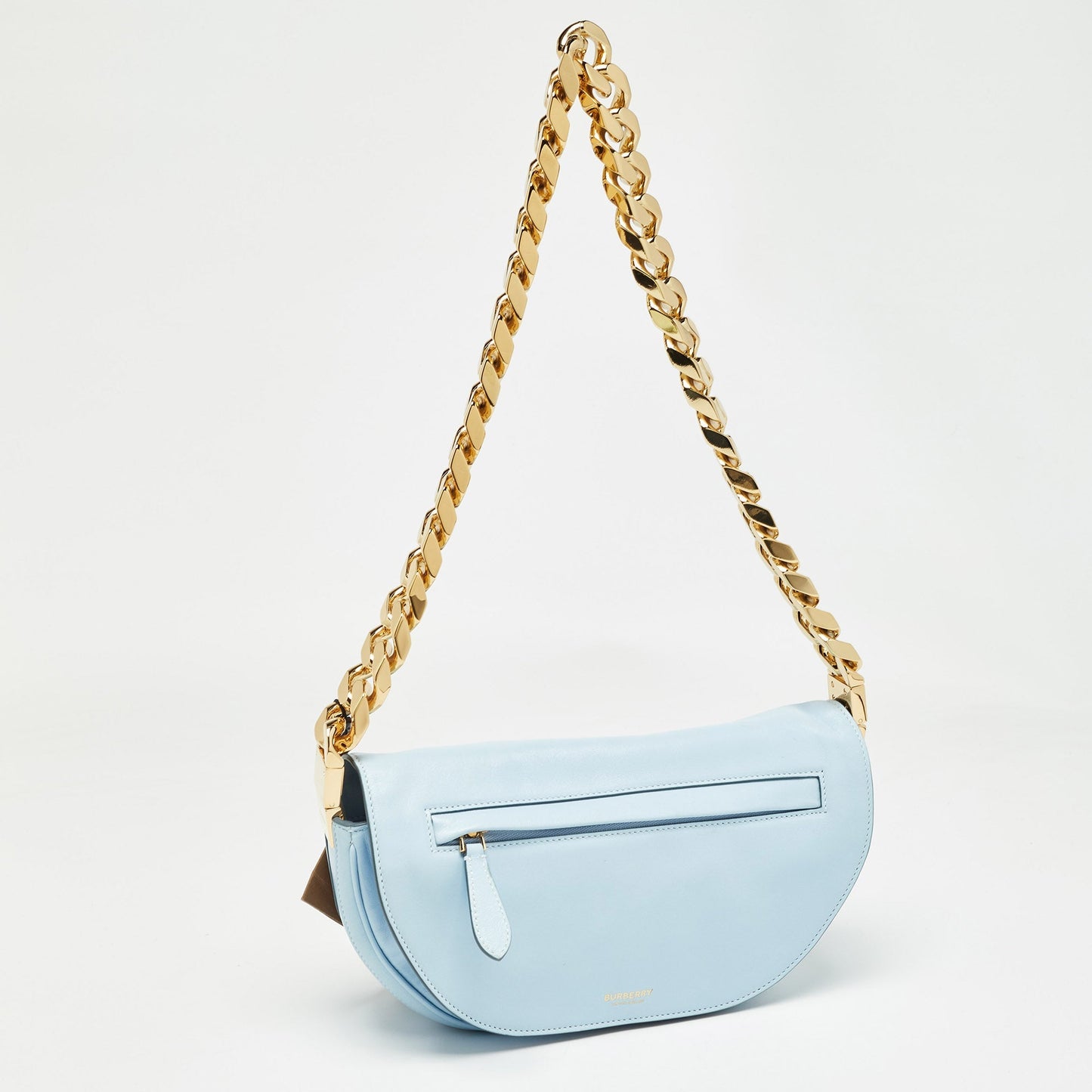 BURBERRY Light Blue Soft Leather Small Olympia Bag