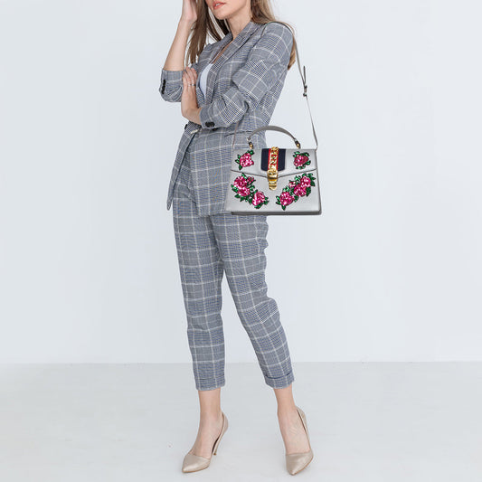 Gucci Sylvie Grey Leather Chain Shoulder Bag