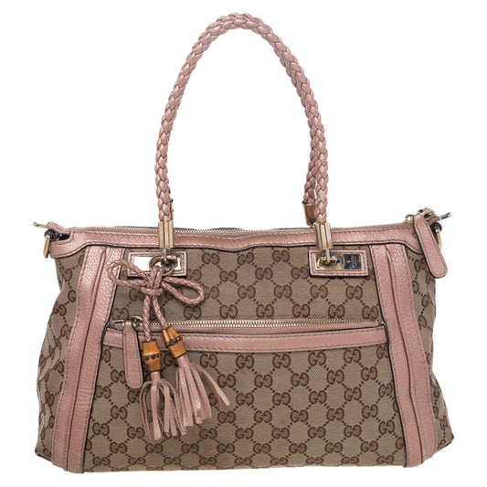 Gucci Beige Leather Canvas Satchel