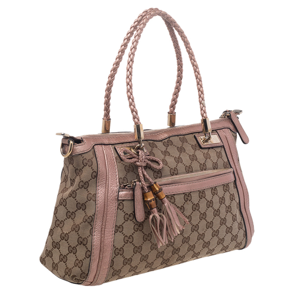 Gucci Beige Leather Canvas Satchel