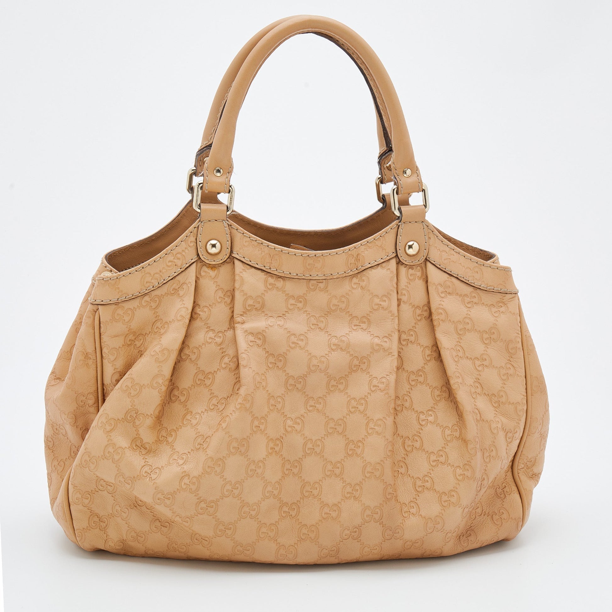 Gucci Guccissima Beige Leather Canvas Tote