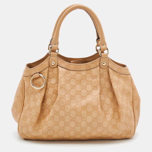 Gucci Guccissima Beige Leather Canvas Tote