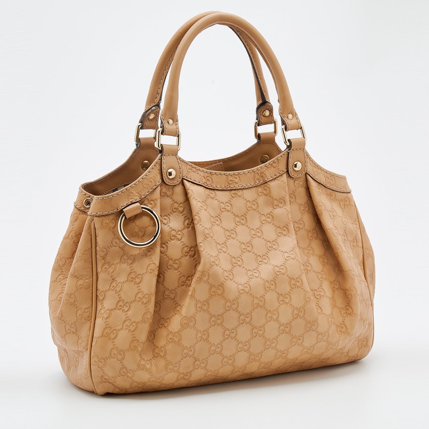 Gucci Guccissima Beige Leather Canvas Tote